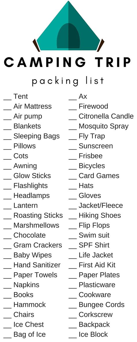 beach camping packing list