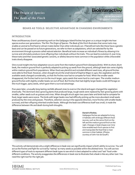 beaks of finches lab teacher guide Reader