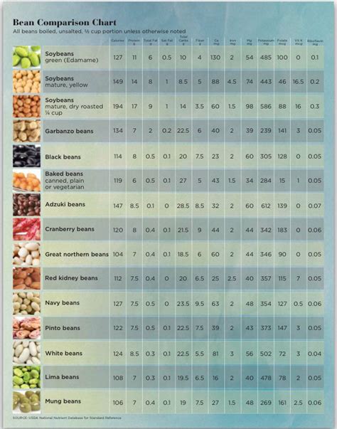 Beans Nutritional Value Chart