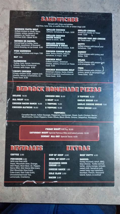 bedrock bar and grill menu