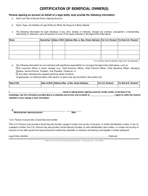 beneficial owner certification form