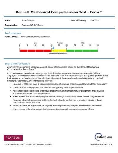 bennett mechanical comprehension test form t answers Ebook Doc