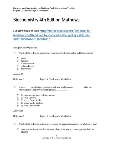 biochemistry mathews 4th testbank Epub