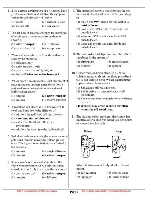 biological concepts regents questions unit 1with answers