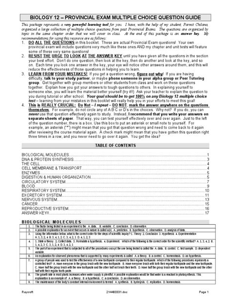 biology 12 provincial exam multiple choice question guide PDF