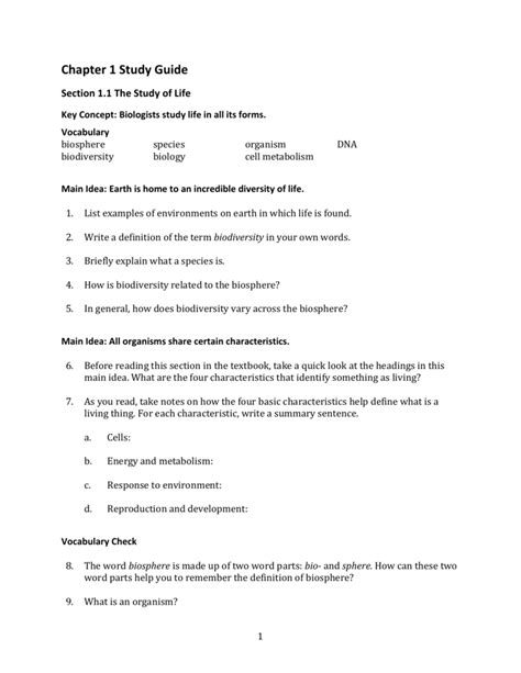 biology chapter one study guide key Reader