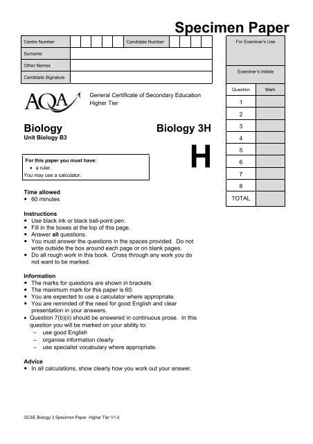 biology higher level specimen paper 2014 Doc