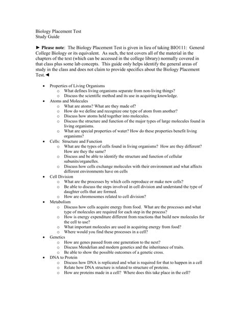 biology placement test study guide Kindle Editon