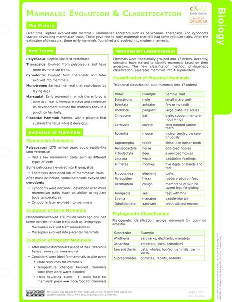 biology study guide mammals Doc
