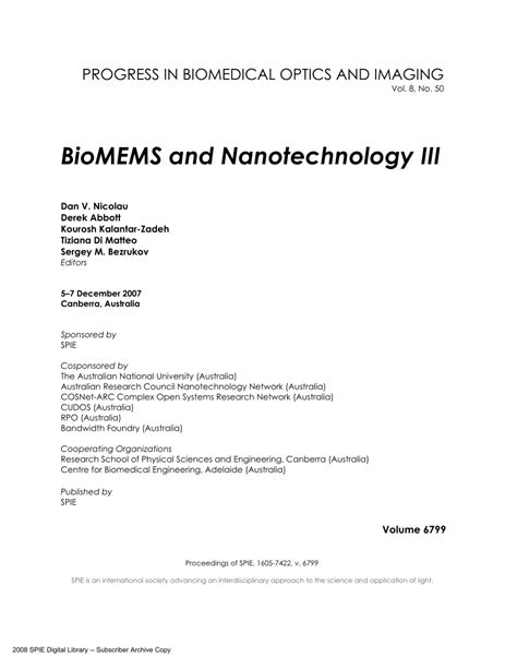 biomems and nanotechnology proceedings Epub