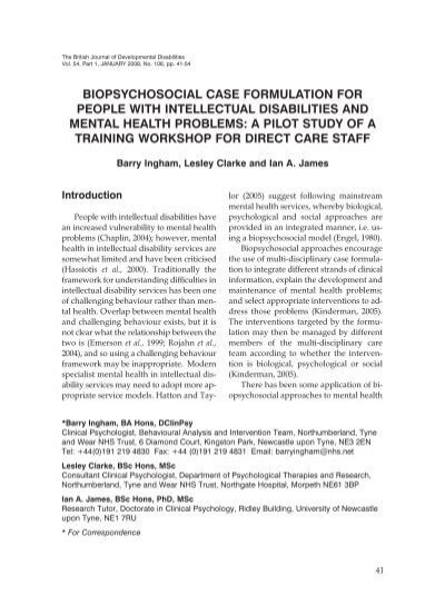 biopsychosocial case formulation for people with intellectual Reader