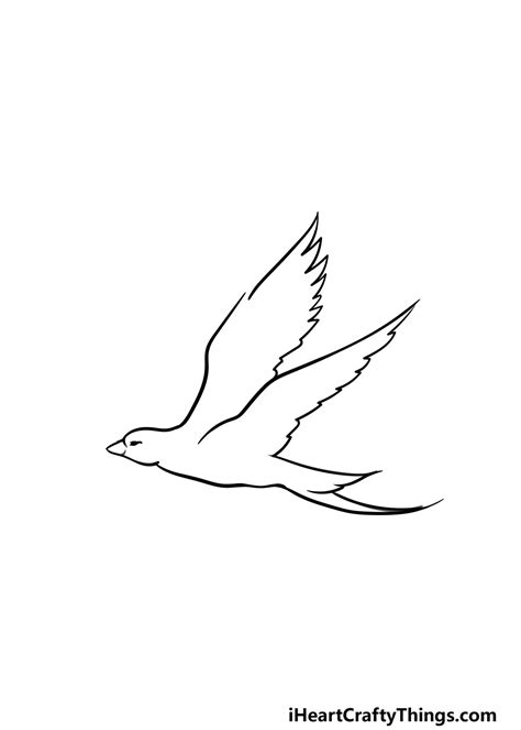 bird flying from behind drawing