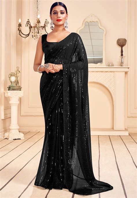 black georgette party wear saree