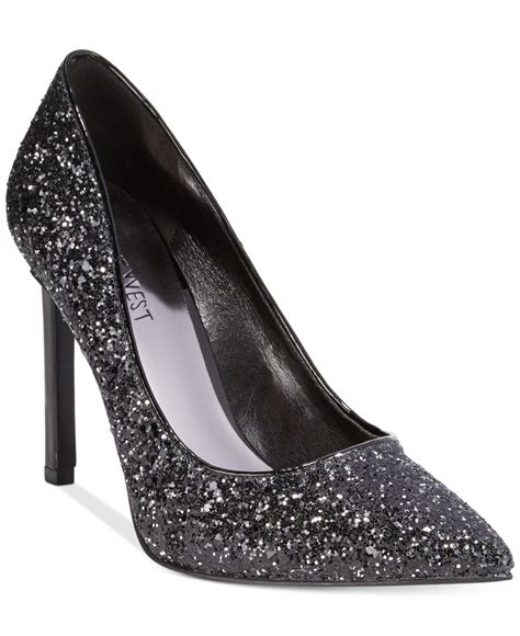 black glitter heeled shoes