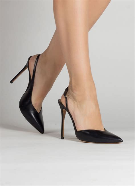 black heel slingbacks