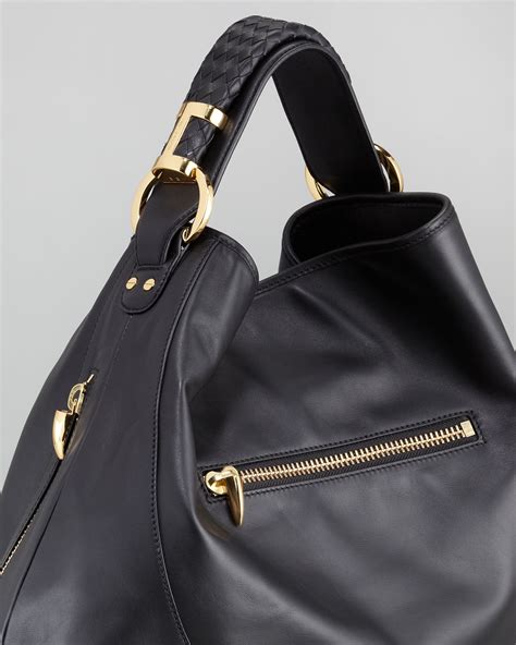 black leather hobo handbag