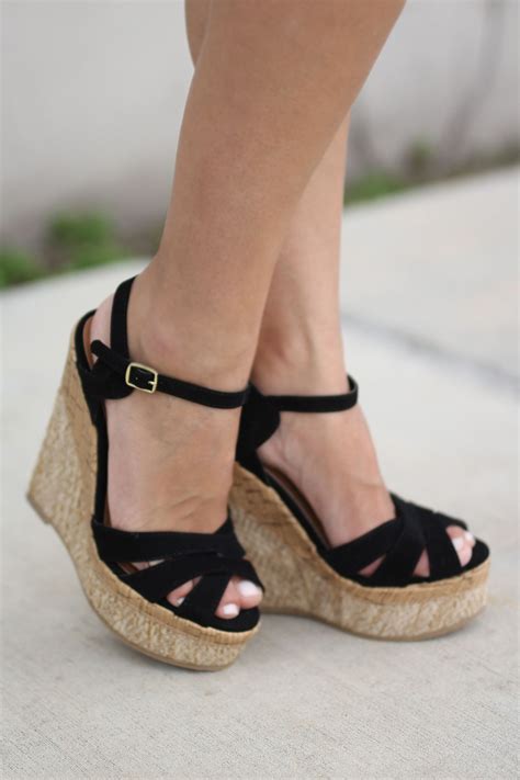 black wedged heels