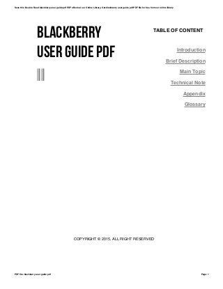 blackberry users guide pdf Kindle Editon