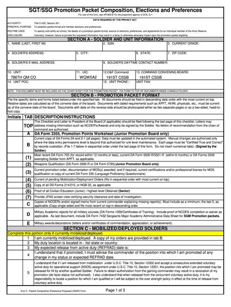 blank army promotion packet composition form PDF