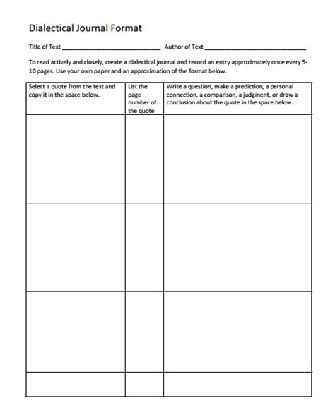 blank dialectical journals template Reader