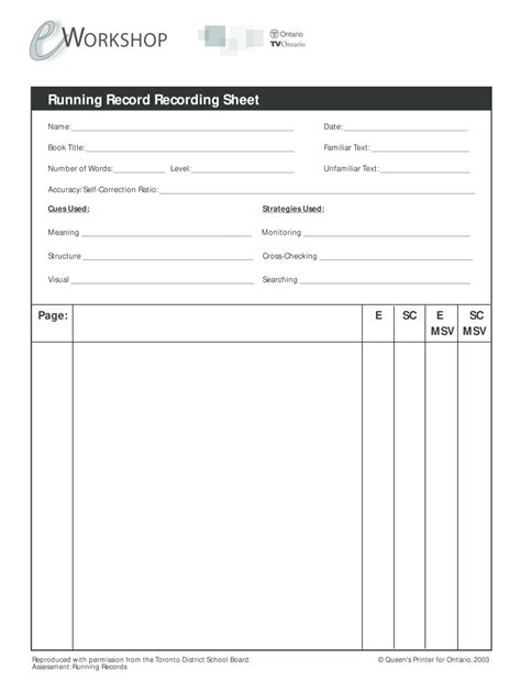 blank running record form word document Epub