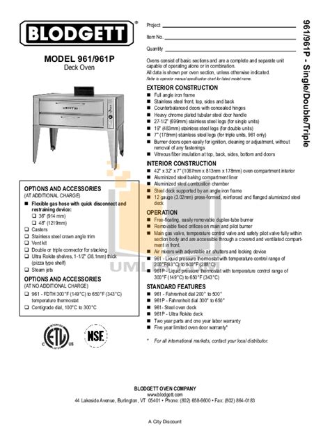 blodgett 961 ovens owners manual PDF