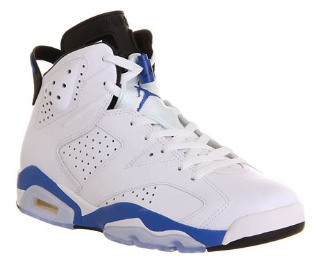 blue and white Jordans