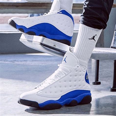 blue and white jordan 13s