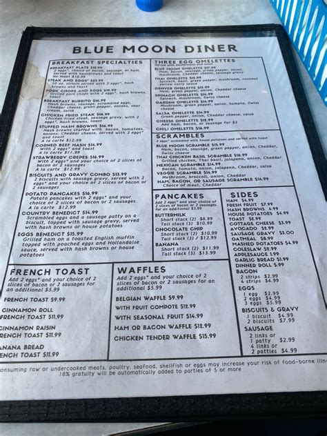 blue moon diner menu Kindle Editon