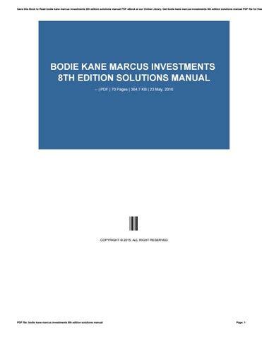 bodie kane marcus investments 8th edition solutions manual PDF