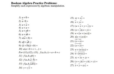 boolean algebra practice problems with solutions