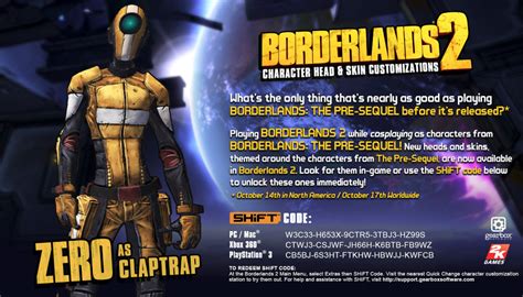 borderlands pre sequel shift codes