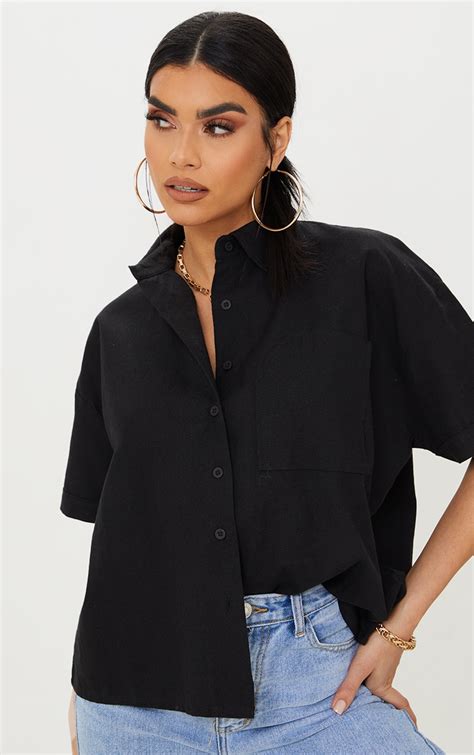 boxy linen shirt for women in black