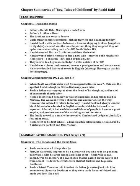 boy chapter summaries roald dahl Reader