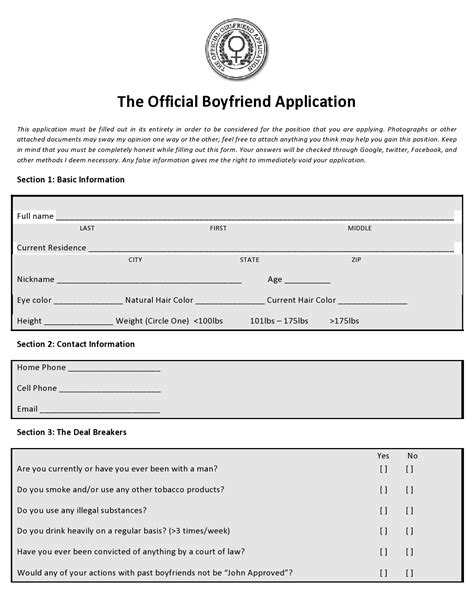 boyfriend application word document PDF