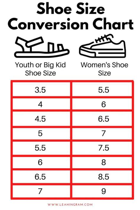 boys 5 to women's