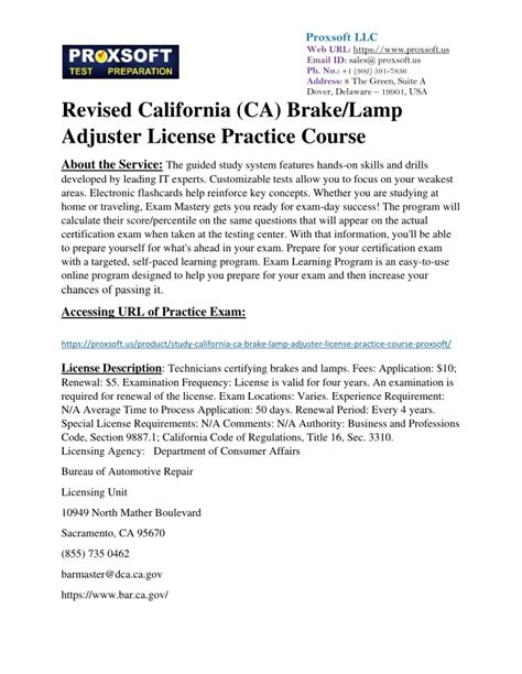 brake and lamp adjuster license study guide PDF