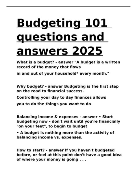 budgeting 101 chapter 7 answers Reader