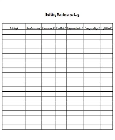 building maintenance log sheet template Kindle Editon