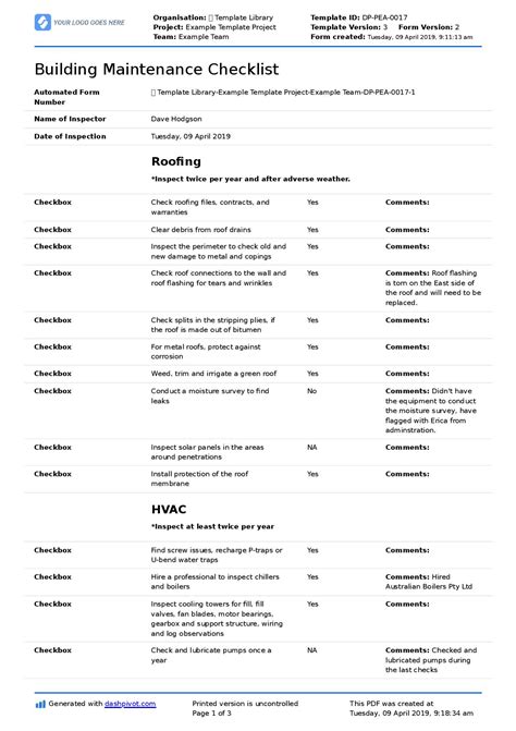 building maintenance schedule template Reader