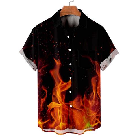 button up shirt with flames