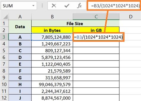 bytes to gigabytes formula