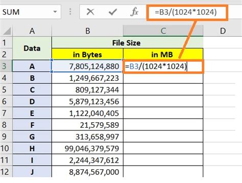 bytes to mb formula