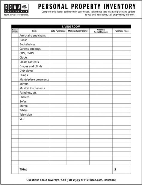 cabin inventory checklist