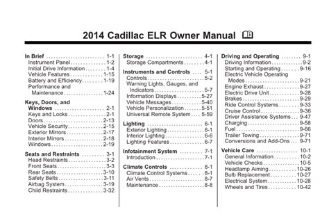 cadillac elr owners manual Epub