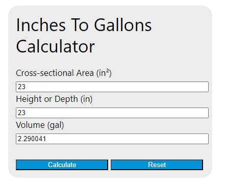 calculate inches to gallons