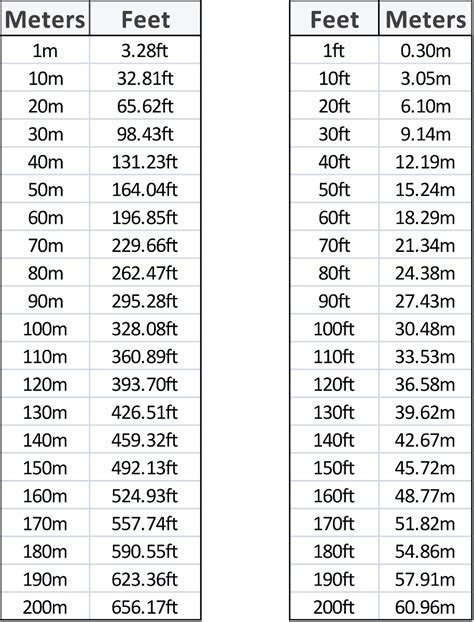 calculation feet to meter