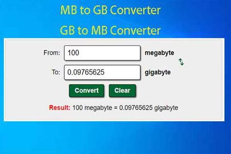 calculator gb to mb