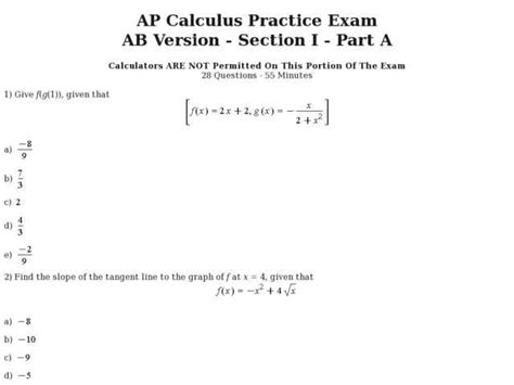 calculus ab released exam Doc