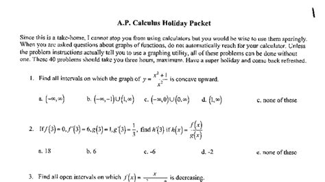 calculus holiday packet answers Reader